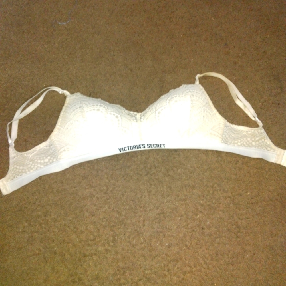White lace lined pink bra